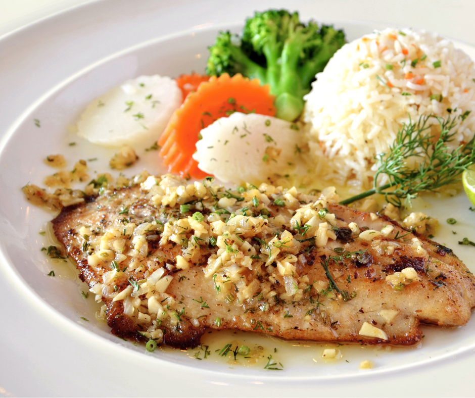 Filet de poisson, légumes & riz au four